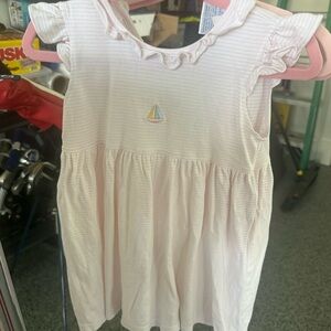 Stitchy Fish Pink Striped Dress with Sailboat Embroidery